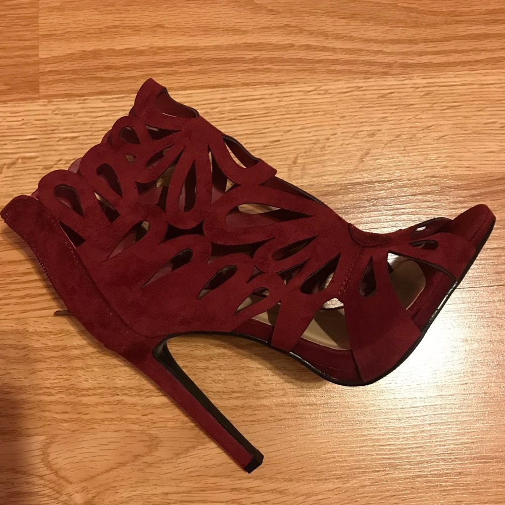 Burgundy suede high heels